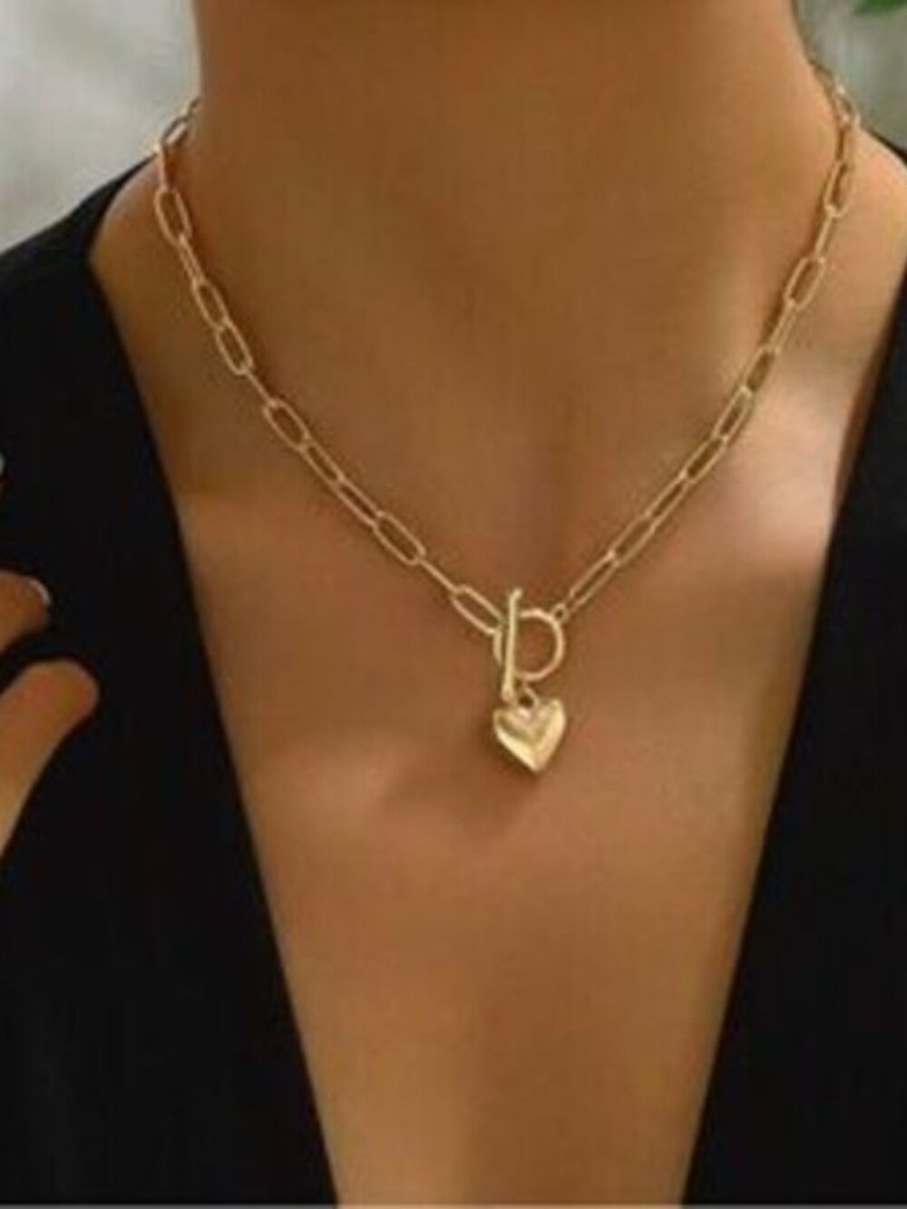 Gold Heart Pendant Toggle Necklace